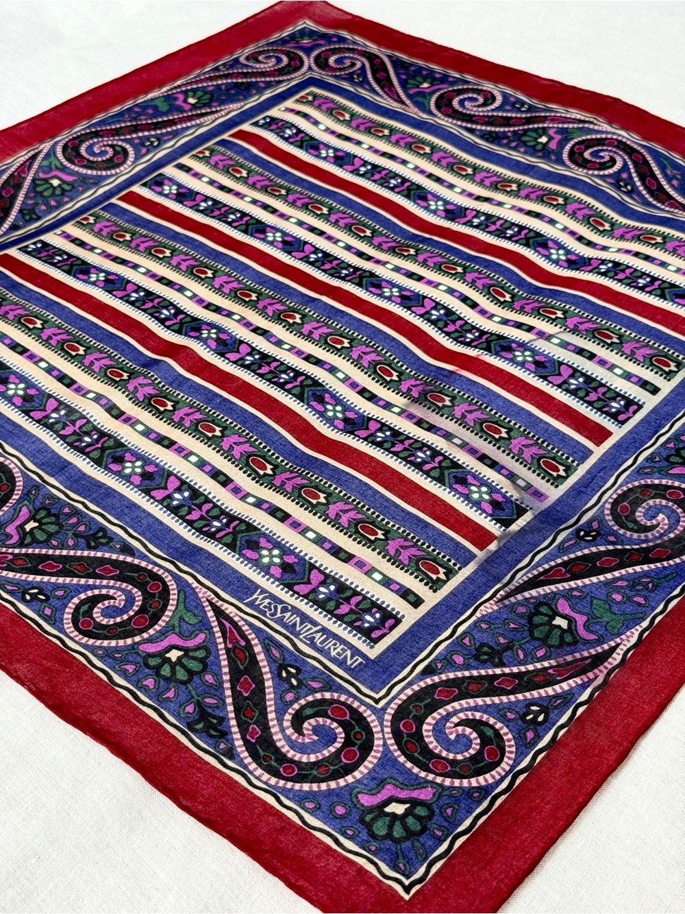 Vintage YSL Bohemian Tribal Stripe Cotton Bandana Scarf Made in Japan